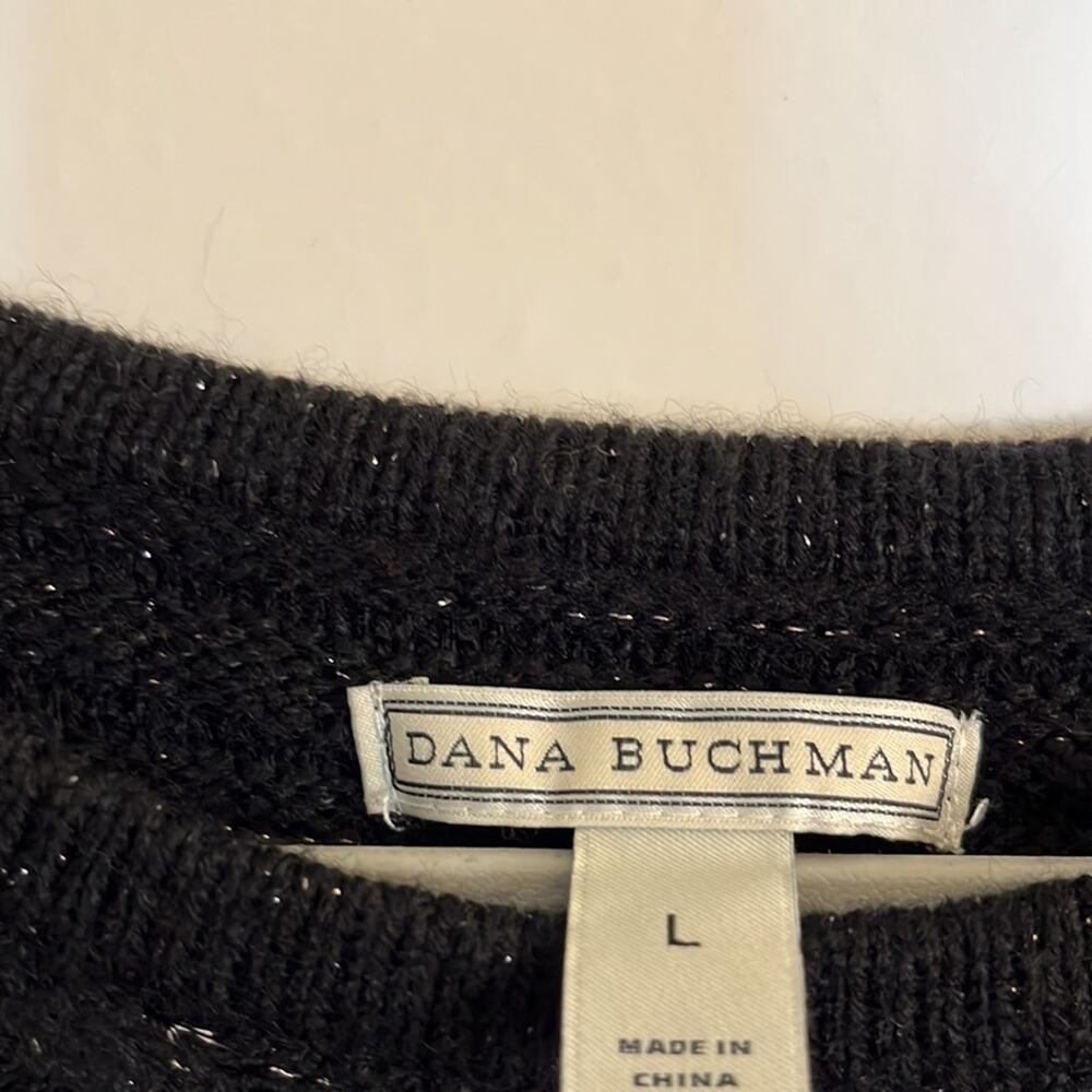 Dana Buchman Asymmetrical Hem Tunic Sweater Size L Black w/ Gold Metallic Thread - Picture 3 of 7